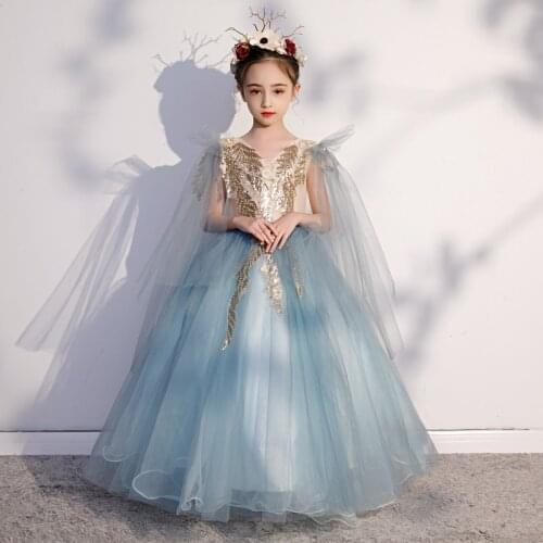 2021 Flower Girl Dress Children Wedding Bridemaid Dresses Kids Tulle Gown Girl Elegant Frocks Teenage Graduation Party Clothes