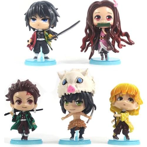 5 pcs/set Tanjiro Nidouzi Inosuke Zenizu 7cm PVC Figurine Demon Slayer Anime Figure Model Toys for baby
