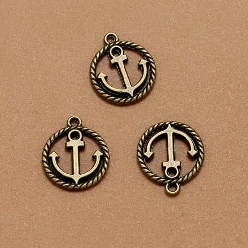 ANGRLY 50pcs 19*16mm Have Hook Up Alloy Round Anchor Pendant Pirate Sailing Style Necklace Pendant Accessories Party Gifts