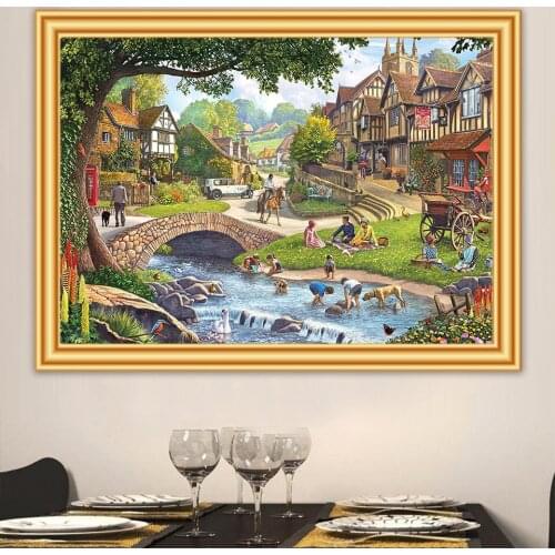5D Diy Diamond Painting House Town Landscape Cross Stitch Kit Diamond Embroidery Mosaic Pictures of Rhinestones Home Decor