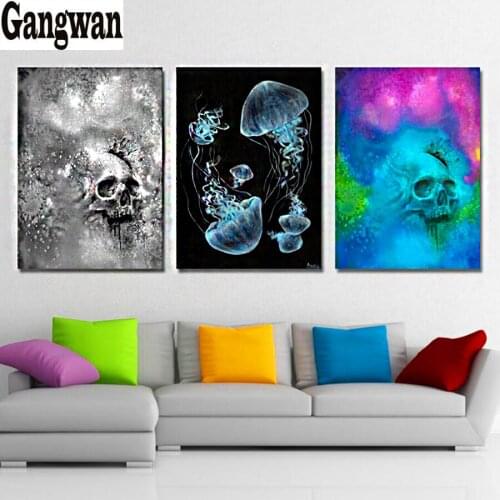Diamond Painting Jellyfish Cross Stitch Full Square round Drill Needlework skull Halloween Decoration Home Diamond Embroidery