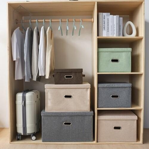 Large cotton linen Fabric folding storage box Kids Toy organizer Handles for Home Closet Bedroom Drawers Organizers Container WF