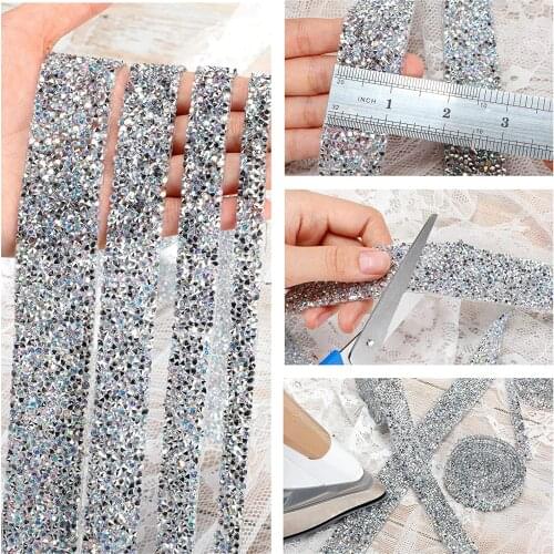 Crystal Ab Color Rhinestone Ribbon 5 Yards Diy Hotfix Tape Sparkling Diamond Roll Banding For Wedding Cakes Birthday Crafts Trim