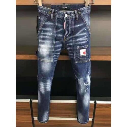 Jeans Pants Design Cool Top Jeans Men Slim Jeans Denim Trousers Blue Hole Pants Jeans For Men 9636