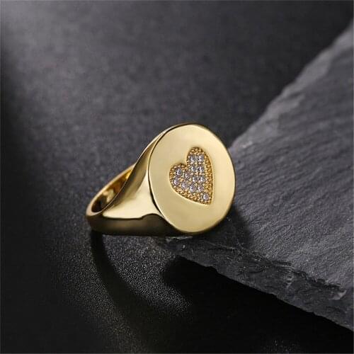 Cubic Zirconia Bijoux Femme Anillos CZ Heart Rings Size 6 7 8 9 10 Punk Jewelry Gold Ring For Women Men Couple Gift