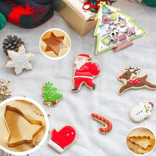 10pcs/set Stainless Steel Christmas Cookie Cutters 3D Cake Cookie Mold Fondant Cutter DIY Baking Tools 2020 New Year Decor