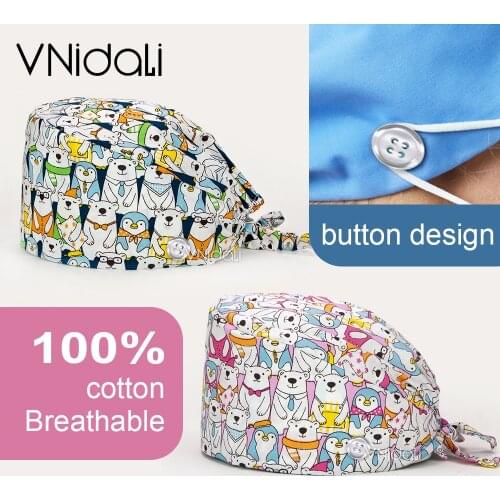 Surgeon cap man Unisex Frosted Hat Adjustable Pure Cotton Little Bear Series Pattern High Quality Sweat Absorbent Elastic caps