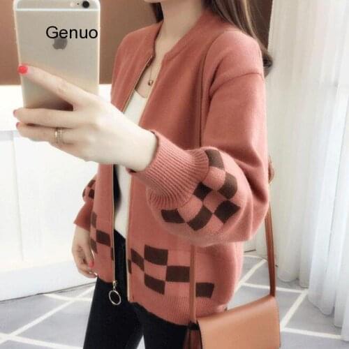 Zipper Cardigan Women Autumn Winter Korean Long Sleeve Sweater Cardigan Female Knitted Jacket Women Yellow Red Blue