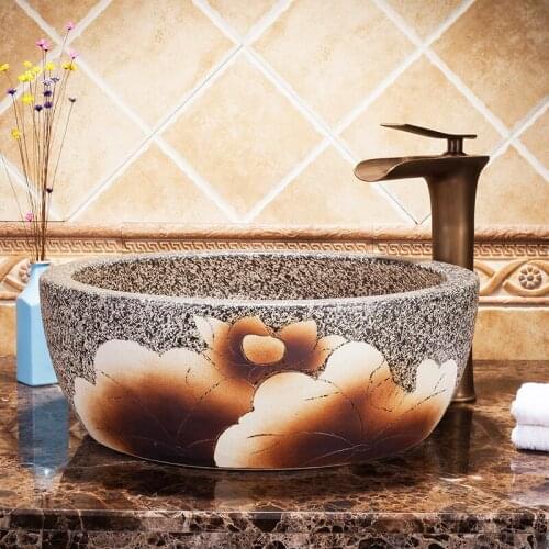 Europe Vintage Style Ceramic Art Basin Sinks Counter Top Wash Basin Bathroom Vessel Sinks vanities printed art basin