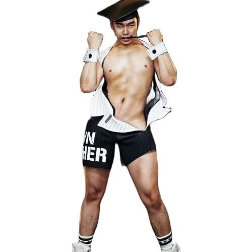 Elastic Force Men Playsuits Performance Suit Nightclub Outfit Uniform Costumes Bar Dance Wear Theatrical Party Sexy Bodysuit