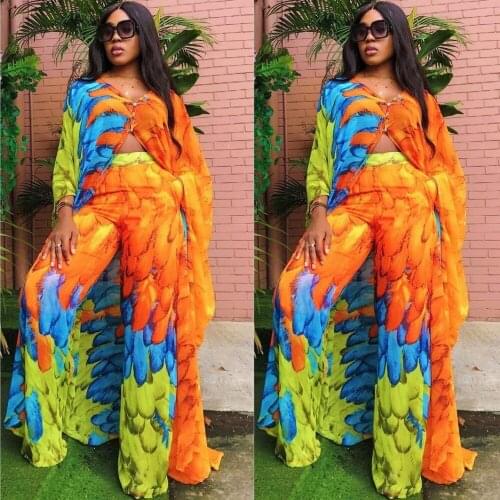 Two Piece Pants Set Outfits African Clothes Print Dresses For Women 2021 Summer Fashion Robe Suit Long Maxi Dress Sets Plus Size