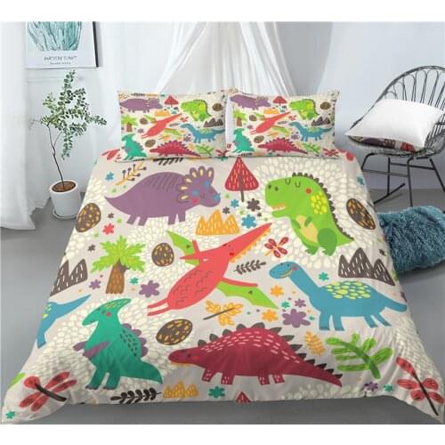 Home Living Luxury 3D Cartoon Dinosaur Print 2/3Pcs Comfortable Duvet Cover PillowCase Bedding Sets Queen and King EU/US/AU Size