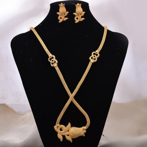 Jewelry set 24K Gold Color Jewelry Sets For Women Bridal Luxury Necklace Earrings set Indian African wedding Heart gifts