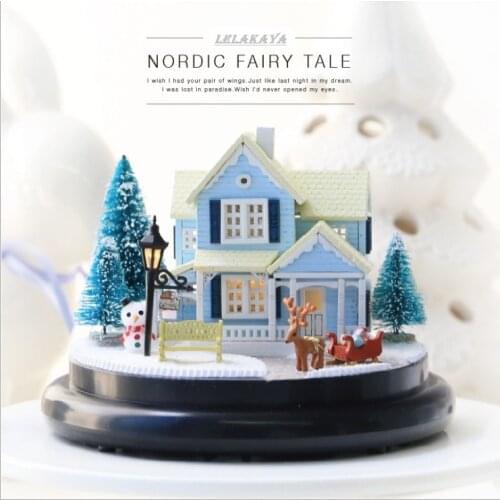 Doll house winter house snow wooden doll houses Nordic Fairy Tale miniature home assembling toys dollhouse diy glass ball kit