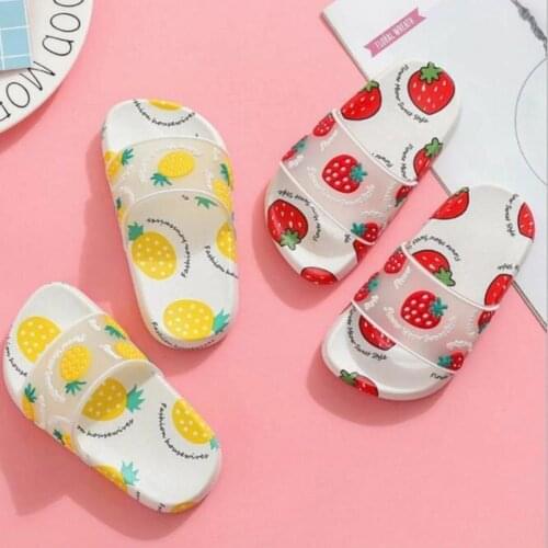 Girl and Boy Unisex Child Fruity Summer Slippers Yellow Pineapple Red Strawberry Pattern Slip-Resistant Outsole Beach Pool Casual Cute Colorful