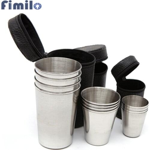 4Pcs New Stainless Steel Metal Cup Beer Cups White Wine Glass Coffee Tumbler Tea Milk Mugs Outdoor Travel Camping Mugs Drinkware