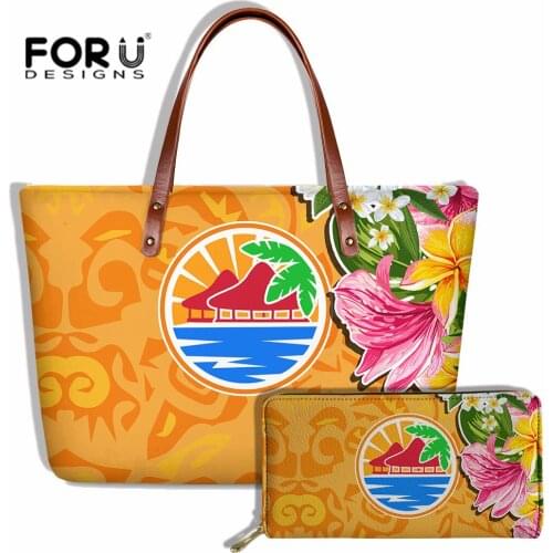 Fashion Polynesian Tribal Woman Large Tote Shoulder Bags 2pcs/Set Samoan Islands Printed Handbags Purse for Women Tote Bags Sac