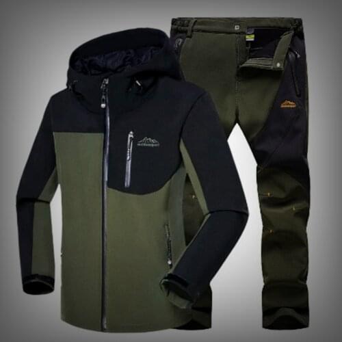 Outdoor Hiking Jackets Pants Set Men Winter Fleece SoftShell Waterproof Hood Fish Climb Camp Ski Trousers 4XL 5XL