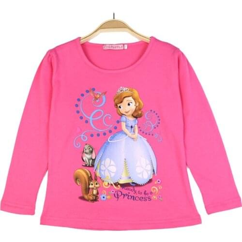 Disney 2021 new girls T-shirt long-sleeved cotton autumn childrens clothes bottoming shirt cartoon Tees top Sofia 3-8 years old