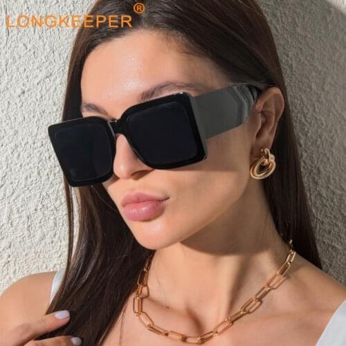 LongKeeper New Big Frame Square Sunglasses Women Fashion Oversized Sun Glasses Blue Black Oculos Estiloso