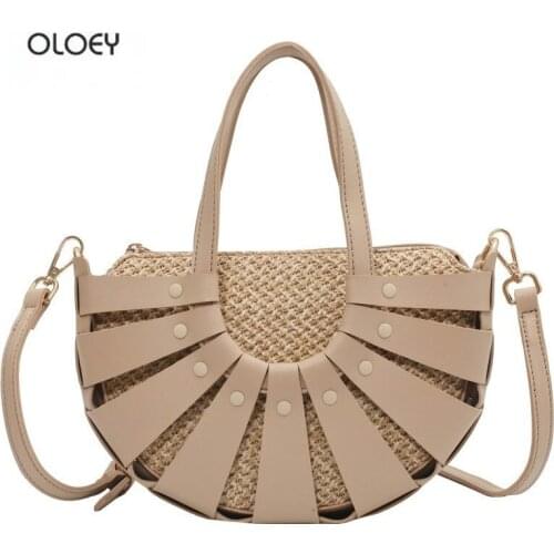 OLOEY Womens Summer Shoulder Bags Crossbody Bags Semicircle Handbags Straw Bags Woven Bags