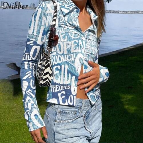 Nibber Fall Fashion Letter Printed Shirt Ladies Long-Sleeved Casual Top Single-Breasted Lapel Blouse For Women’s Daily Commuting