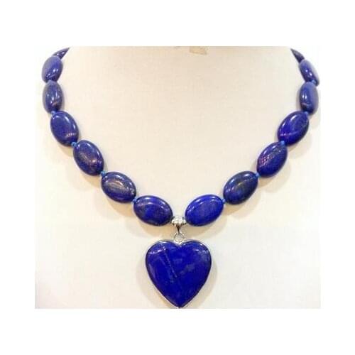 Wholesale New natural 13x18mm Oval lapis lazuli heart pendant necklace 18inch