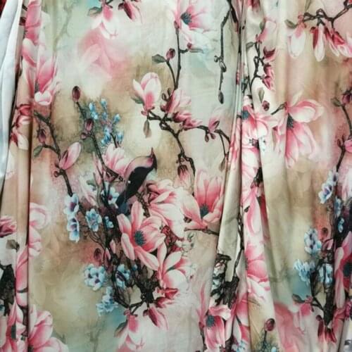 Milk silk bottom plum blossom floral printing cloth fabric for sewing long skirt cheongsam Latin dance dress fabric home decor
