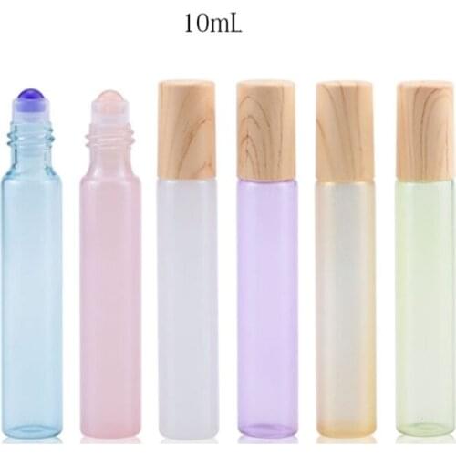 300pcs 3ml 5ml Wood grain cap Gemstone roller Ball bottles 10ml Bright color Empty glass Essential Oil bottle
