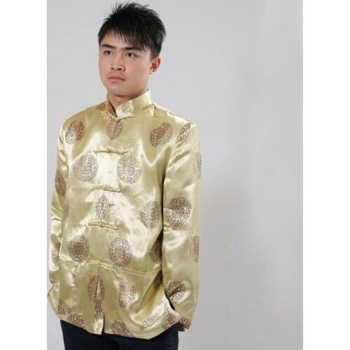 Shirt Blouse Traditional Chinese Mens Kung-Fu Jacket Coat Long Sleeve vestido chines hanfu coat new gold coat