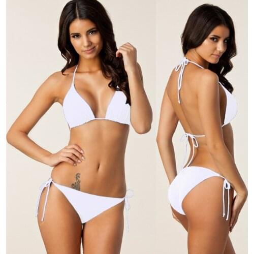 Sexy Two-Piece String White Bikini for Women 2021 Solid Swimsuit for Summer Holidays Plus Size Ladies Beachwear Set Bathsuit New