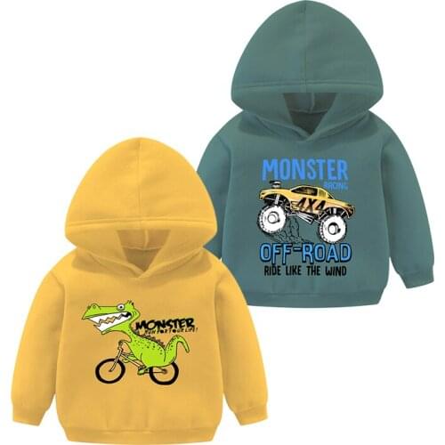 Boys Hoodies Childrens Clothing Autumn Winter Sweaters Children Cartoon Sweater Velvet Boy Hooded Dinosaur Print Tops 2-10Y