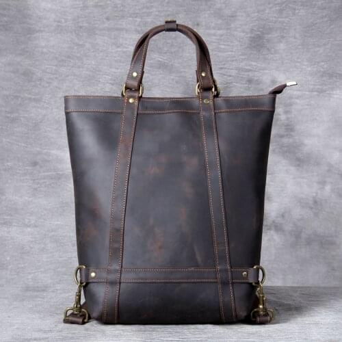 Vintage Oxhide Top Layer Cow Leather Shoulder Bag Handmade Head Leather Backpack Cowhide Mens Computer Bag