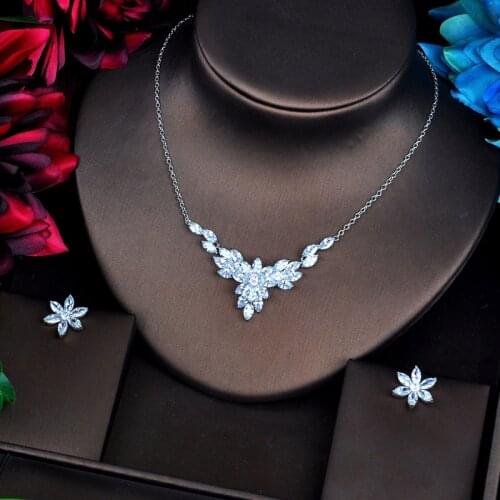 HIBRIDE Elegant Clear Flower Clear AAA Cubic Zircon Women Bridal Jewelry Sets Wedding Necklace Accessories Bijoux N-530