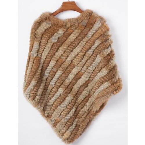 Ethel Anderson Fur Pullover For Women Knitted Genuine Rabbit Fur Poncho Capes Lady Real Fur Knit Wraps Triangle Shawls Jackets