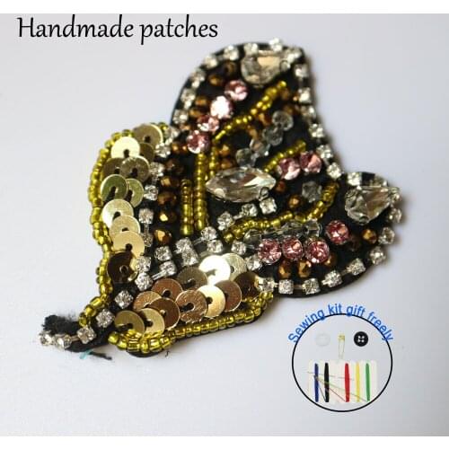1pc Handmade flower rhinestone beaded patches for clothing DIY sew patch embroidered applique decorative sequins Parches
