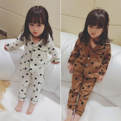 Spring and Autumn 2019 New Childrens Clothes Childrens Pure Cotton Dots Girls' Home Clothes Babys Pajamas