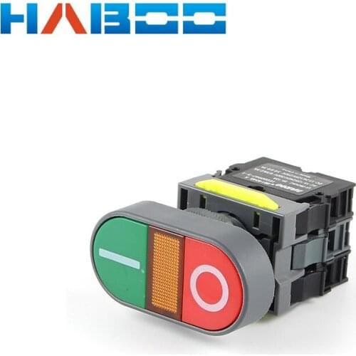 5PCS packing dia.22/25mm double switch with led red green color 6V 12V 24V 110V 220V auto-reset double switch 1NO+1NC/2NO/2NC