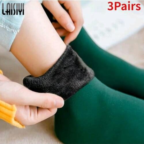 3 Pairs/set of Womens Winter Warm Socks Solid Color Socks Men and Women Can Wear Soft Snow Velvet Boots Floor Sleep Warm Socks