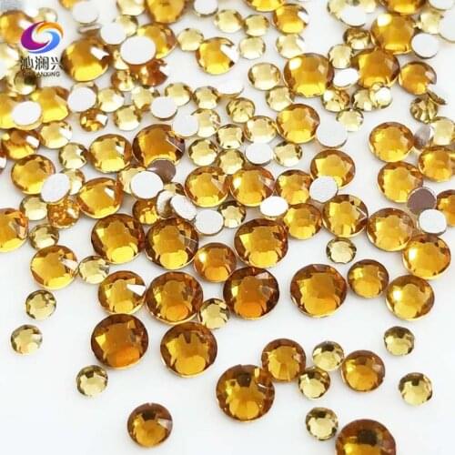 300pcs Mix SS4-SS16 Size Golden yellow Non HotFix flatback glass crystal 3D Nail Art Rhinestone diy Decorations Free shipping