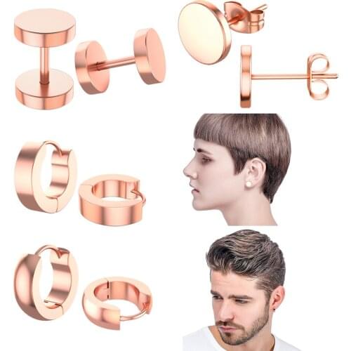 4 Pairs 4 Types Unisex Ear Studs Black Steel Rosegold Piercing Earring For Women Men Punk Gothic Barbell Ear Rings Body Jewelry