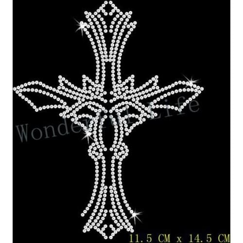 Free shipping cross design white clear crystal design hotfix rhinestones transfer design