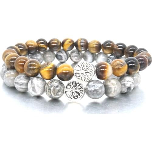 11 colors 8mm Natural Stone Beads Bracelet Round Tree of Life Charms Handmade Men Yoga Bracelets Strand Jewelry