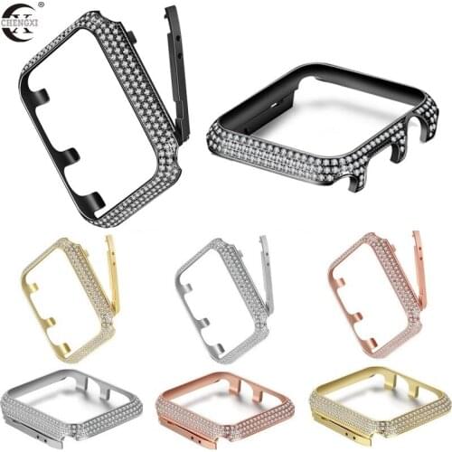 Diamond Watch Cover for Apple Watch Case 6 SE 5 4 3 2 1 42MM 38MM with drill Protector Shell for iWatch 4 3 44MM 40MM Women band