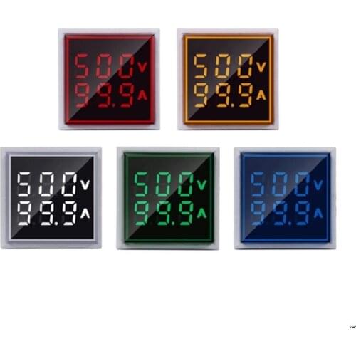 Digital Square LED AC Voltmeter Ammeter Signal Lights Volt Ampere Current Meter