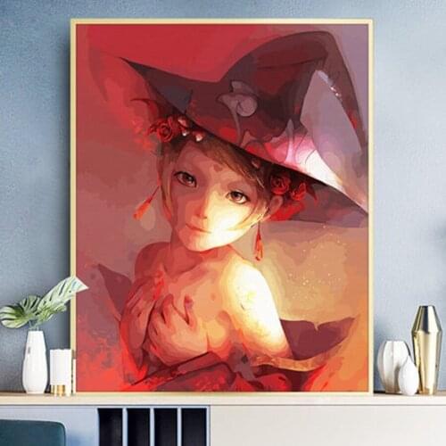 Painting By Numbers DIY Cartoon Girl Handmade Gift Paint By Number Canvas Kits Figure Acrylic Paint Decoration