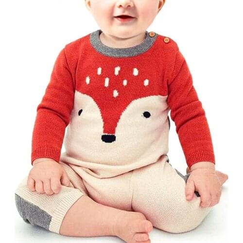 Newborn Baby Rompers Fox Knitted Winter Long Sleeves Toddler Girls Jumpsuits Outfits Cartoon Style Infant Boys Overalls Clothing