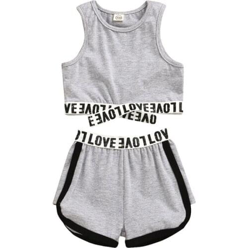 Letter Sleeveless Tops+Short Pants Outfits Toddler Kid Baby Girl Clothes Sets Sports 2pcs Set