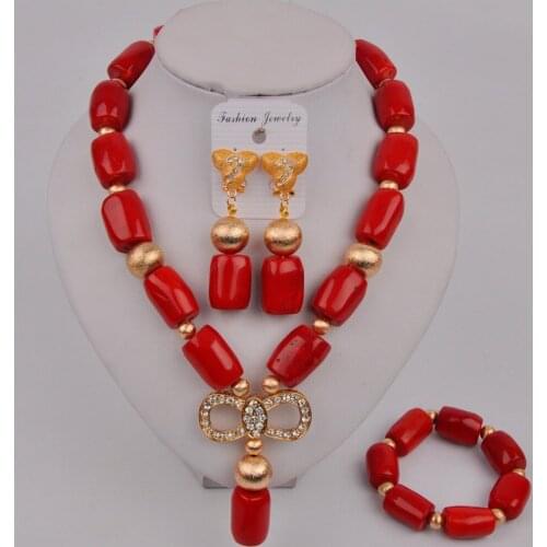 Fashion red Nigerian Coral Beads Jewelry Set African Coral Necklace Costume Jewelry Set 12-C-01