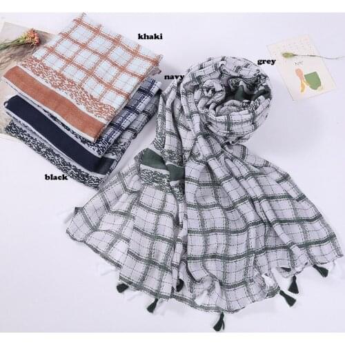 2021 Fashion Newest Plaid Printed Pattern Cotton Tassel Scarf Shawls Wraps 4Colors 10pcs/lot